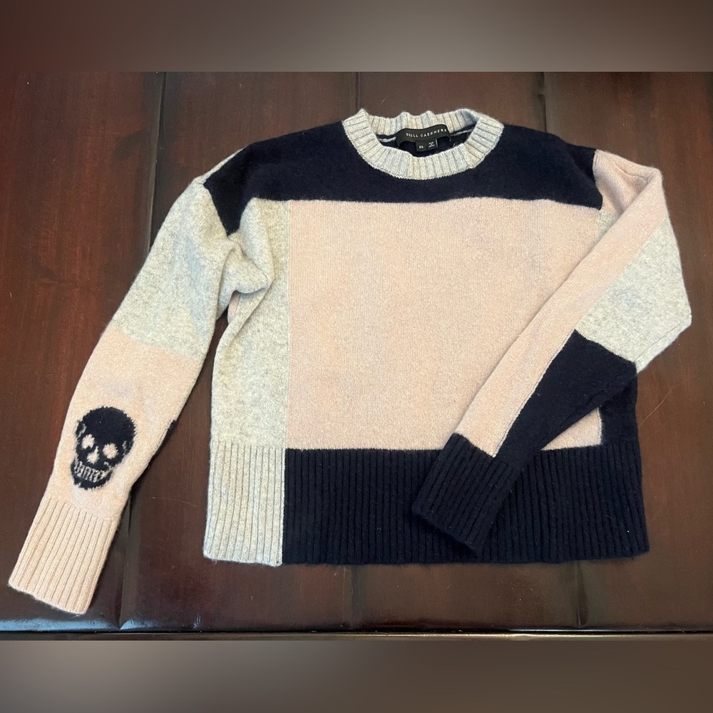 Skull Cashmere Dark Navy and Gray Block Sweater